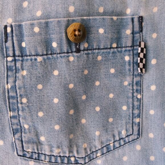 Vans M Chambray Denim Top Button Up White Polka Dot Long Sleeve Fading Worn In - Picture 4 of 11